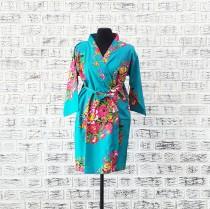 wedding photo - Teal Floral Print Bridal Robe and 10 other colours