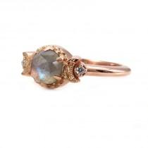 wedding photo - Labradorite and Diamond Moon Goddess Engagement Ring - Gothic Victorian Rose Gold Ring