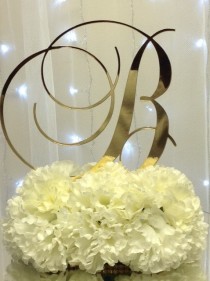 wedding photo - 5" Monogram Gold  Mirror Cake Topper (Brock Font)
