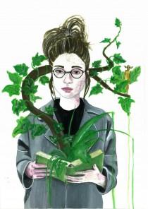 wedding photo - Tale - watercolor painting, original, fantasy, fairy tale, tree, ivy, story telling,leeves,book,glasses,library, reading woman, imagination