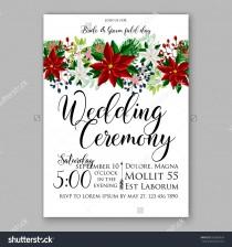 wedding photo - Wedding invitation card template with winter bridal bouquet wreath flower Poinsettia