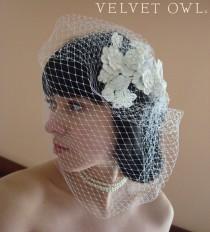 wedding photo - Lace birdcage veil, bridal veil, full birdcage veil, chin birdcage veil, Alencon lace veil, lace headpiece veil, detachable veil, veil sale,