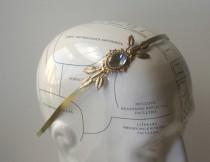 wedding photo - Brass bridal headband crystal jewel victorian vintage style leaves romantic bronze gem rhinestone