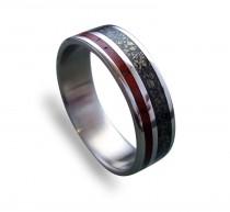 wedding photo - Titanium ring with Cocobolo wood and crushed pyrite inlay, Men's Titanium Wedding Band