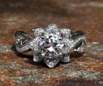 wedding photo - Custom listing - BLOOMING Work Of Art - Milgrain Flower Rose Lotus Diamond Engagement Ring - Semi Mount - Setting - fL07- Patented design
