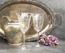wedding photo - Vintage Cut Crystal Goblets, Wedding Toast, Tiffin Ecstasy, Flowers Floral, Wine Water Bar Barware, Dinner Party, Elegant Table, Fine Dining
