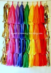 wedding photo - Rainbow and Gold Handmade Tissue Tassel Garland / Rainbow Backdrop / Wedding Garland