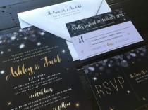 wedding photo - Gold Sparkle Invitation and Matching Postcard RSVP