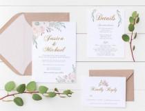 wedding photo - Printable Wedding Invitation // Floral Wedding // Wedding Inviations // Printable Wedding Invitations // 3-Piece Suite // The Sophie Suite