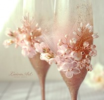 wedding photo -  Rose Gold Wedding Champagne Glasses Wedding Champagne Flutes Gold and Pink Toasting Flutes Toasting Glasses