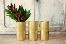 wedding photo - Ombre gold glitter vase, set of 3 gold vases for wedding centerpices, wide mouth gold vase, gold wedding table decor, bouquet vase