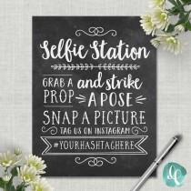 wedding photo - Chalkboard Selfie Station Sign / Wedding Photo Booth Sign / Instagram Wedding Sign Printable Wedding Photo Props / Wedding Printable Signs