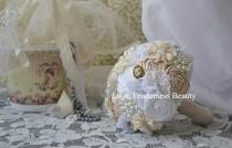 wedding photo - Fabric Flowers bouquet, Wedding Brooch Bouquet, Handmade Flowers, Bridal Bouquet, Shabby Chic Wedding Bouquet, Rustic Bouquet, pearl bouquet