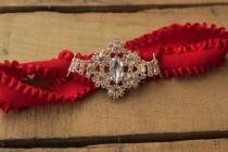 wedding photo - Red Garter - Wedding Garder, Fall Wedding Autumn Wedding, Red and Silver, Elegant Red Bridal Accessories, Red Bridal Garter Plus size garter
