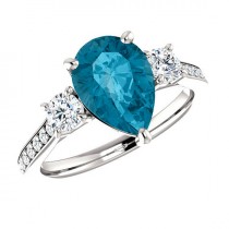 wedding photo -  3.50 Carat Pear London Blue Topaz & Diamond Three Stone Platinum Ring, Filigree Blue Topaz Anniversary Rings for Women Jewelry Gifts for Her