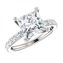 wedding photo -  2.30 Carat Square SUPERNOVA Moissanite & Diamond Engagement Ring 14k, 18k or Platinum, 7.5mm Princess Moissanite Rings Cyber Monday 2016