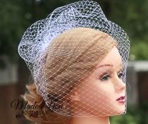 wedding photo - Chin Level Birdcage Veil Fascinator-Veil Only-18" Veil-Ivory or White