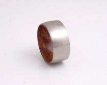 wedding photo - titanium wood ring wedding band red wood ring