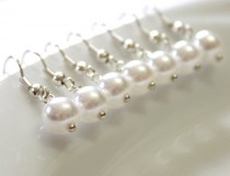 wedding photo -  8 Pairs Pearl Earrings, Set of 8 Bridesmaid Earrings, Pearl Drop Earrings, Swarovski Pearl Earrings, Pearls in Sterling Silver, 8 mm Pearls
