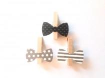 wedding photo - Gray Bow Tie Clothespin Stripes Mini Polka Dots Clips Birthday Party Baby Shower Games Wedding Decoration Clothes Pins Don't Say Baby