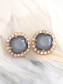 wedding photo -  Gray Earrings, Silver Gray Earrings, Christmas Gift, Bridal Dark Gray Earrings, Gift For her, Bridesmaids Earrings, Swarovski Crystal Studs