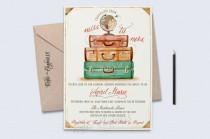 wedding photo - Traveling From Miss To Mrs Bridal Shower Invite/Vintage Bridal Shower Invitations/Gold Foil/Globe Travel Theme Party/ Vintage Travel Shower/