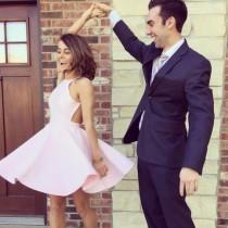 wedding photo -  Hot Selling Round Neck Short Pink Homecoming Dress with Open Back from Dressywomen