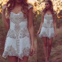 wedding photo -  Fashion Short Classy Wedding/Homecoming/Prom Dress- White Off the Shoulder with Beaded