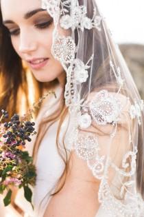 wedding photo - Wedding Veil,Bridal Veil,Tulle Veil,Crystal Veil,Embroidered Veil, Elbow Veil, Ivory Heirloom Veil, Beaded Veil - Style 003