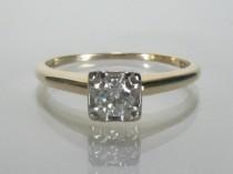 wedding photo - Vintage Diamond Engagement Ring - Antique Illusion Head Solitaire - 0.20 Carats