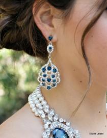 wedding photo - Bridal Earrings,Wedding Rhinestone Earrings,Bridal Rhinestone Earrings,Something Blue Earrings,Crystal Earrings,Chandelier Earrings,SUSANE