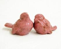 wedding photo - Retro Love Bird Figurines Rustic Coral Wedding Cake Topper Ceramic Keepsakes  - Made to Order