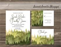 wedding photo - Watercolor Trees Wedding Invitation, Rustic Mountain Invitation, Pine Trees Wedding Invitation, Woodsy Invitation, Forest Invitation, DIY