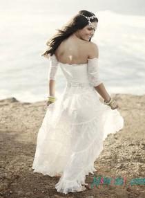 wedding photo - Ethereal soft lace boho beach wedding dress with sleeves