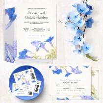 wedding photo -  Blue floral Rustic Wedding Invitation
