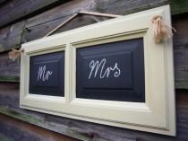 wedding photo - Mr and Mrs Chalkboard - Framed Chalkboard - Rustic Chalkboard - Hanging Blackboard - Pale Green Sign - Wedding Blackboard UK