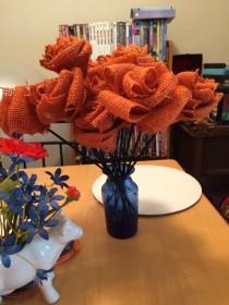 wedding photo - Orange Burlap Flowers with Stems