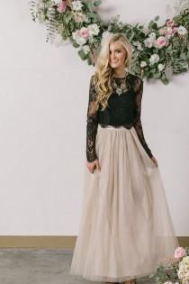 wedding photo - Anabelle Beige Full Tulle Maxi Skirt