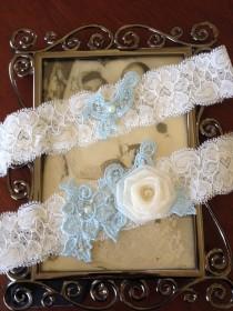 wedding photo - Wedding Garter/ Something Blue/ Garter /Bridal Lingerie/ Blue Garter Set/ Lace Garter/Bridal Accessories/ Ivory Garter