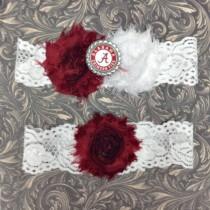 wedding photo - Alabama Crimson Tide Inspired Wedding Garter Set Bridal Garters Toss Lace NCAA Engagement - Roll Tide Football Keepsake Bride Shower Gift