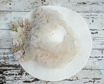 wedding photo - Wedding Hat Summer Wedding Hat Bridal Accessories Flowers Elegant Wide Brimmed Cream Straw Hat Custom Made Wedding hat Summer Accessories