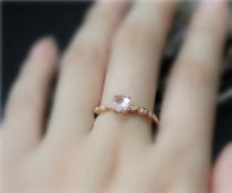 wedding photo - 6mm Round Natural Pink Morganite Ring Solid 14K Rose Gold ring Diamond Wedding Ring Milgrain Promise Ring Anniversary Ring EngagementRing