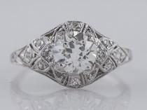 wedding photo - Antique Engagement Ring Art Deco .84ct Old European Cut Diamond in Platinum