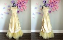 wedding photo - Vintage 1940s Beauty and the Beast Belle Gold Gown w Rose Pickups Silk Halloween Belle Wedding Guest Bridesmaid XSmall XS Small S Size 0 2