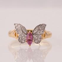 wedding photo - Butterfly Engagement Ring - 14K Gold and Pink Sapphire engagement ring, Marquise ring, unique engagement ring, pink sapphire ring, art deco