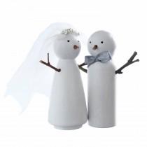 wedding photo - Snowman Bride and Groom winter wedding cake topper - handpainted wooden couple ornament, decoration and keepsake