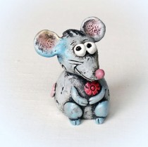 wedding photo - Mouse clay figurine pottery toy mouse figurine Gift kids mouse clay mouse toy mouse clay doll mouse miniature garden figure grey mouse