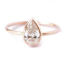 wedding photo - Diamond Ring - Solitaire Pear Diamond Engagement Ring - 0.75 Carat Pear Diamond - 18k Gold