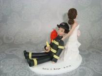 wedding photo - Cake Topper Bride Dragging Groom Custom Firefighter Cake Topper