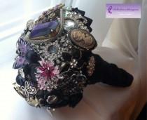 wedding photo - Brooch bouquet. Black, purple and silver brooch bouquet. Gothic brooch bouquet. Rock chick brooch bouquet